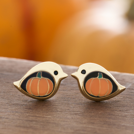 Gold Pumpkin Birdie Studs (Medium)