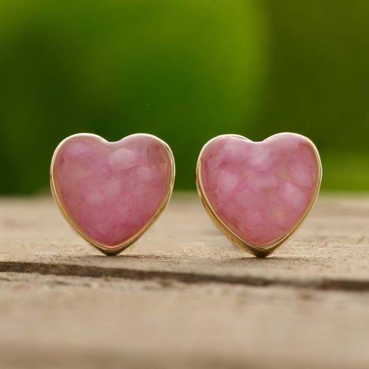 Gold Sterling Silver Rose Quartz Heart Studs