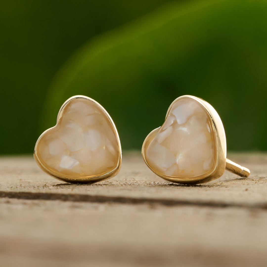Gold Sterling Silver Mother of Pearl Heart Studs