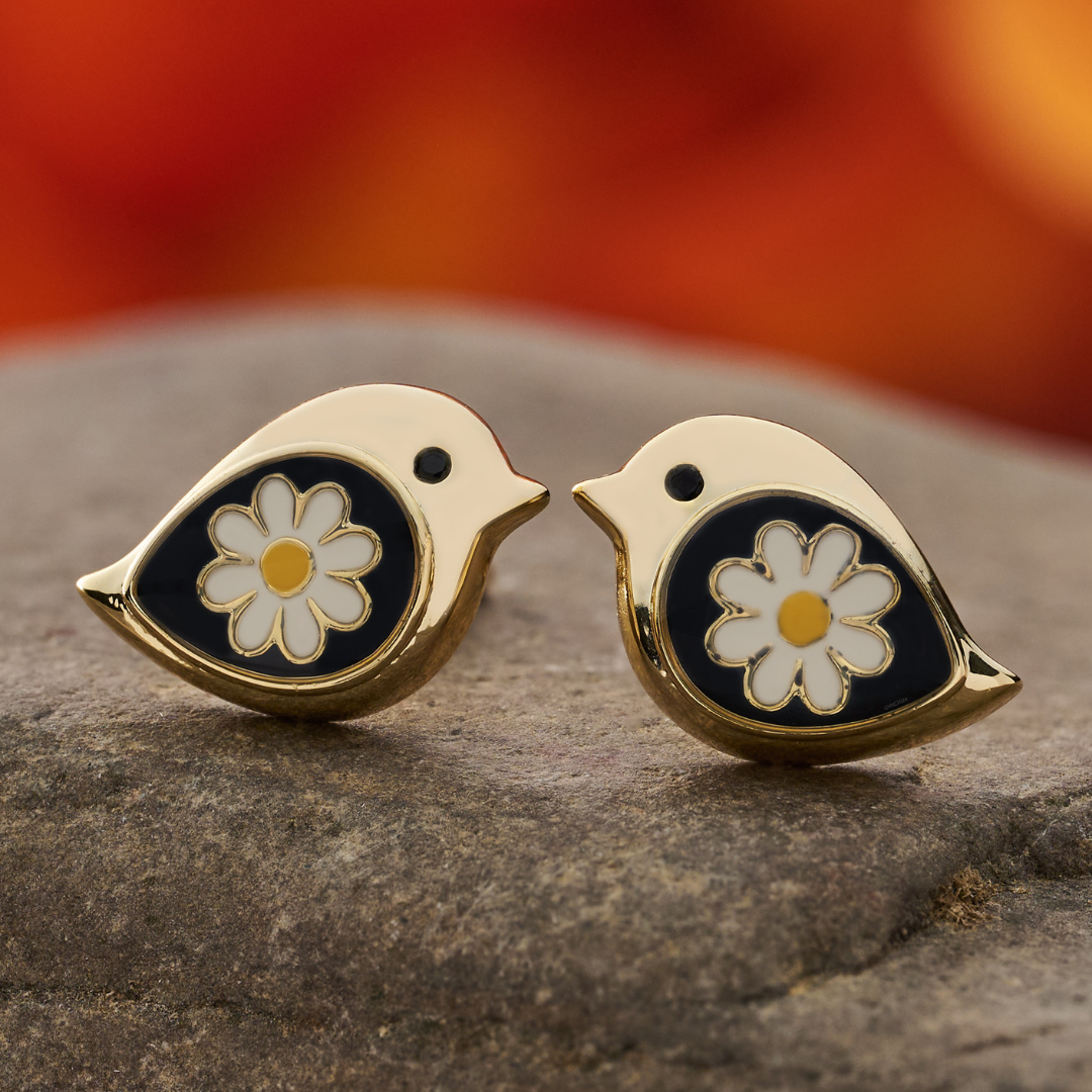 Gold Daisy Birdie Studs (Medium)