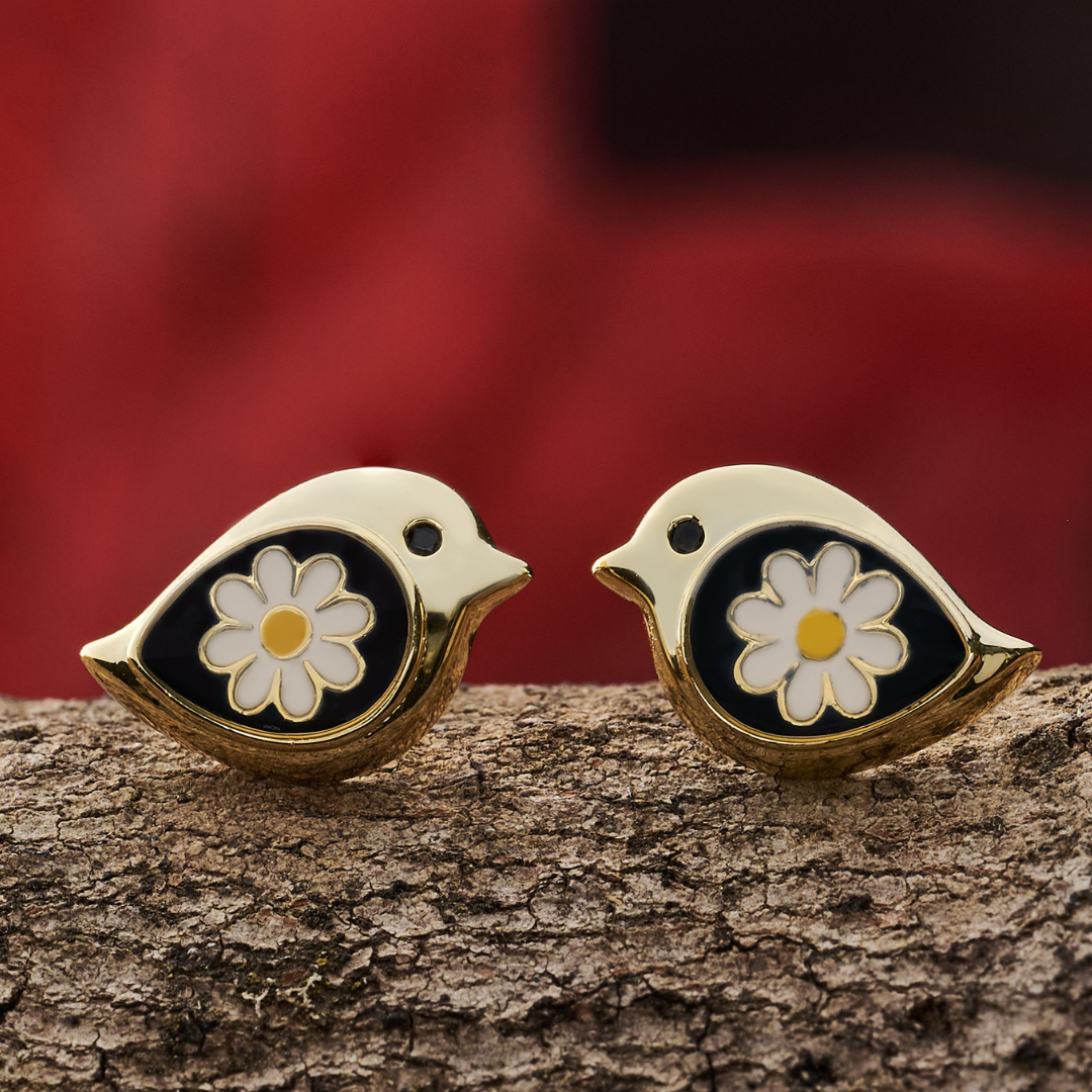 Gold Daisy Birdie Studs (Medium)