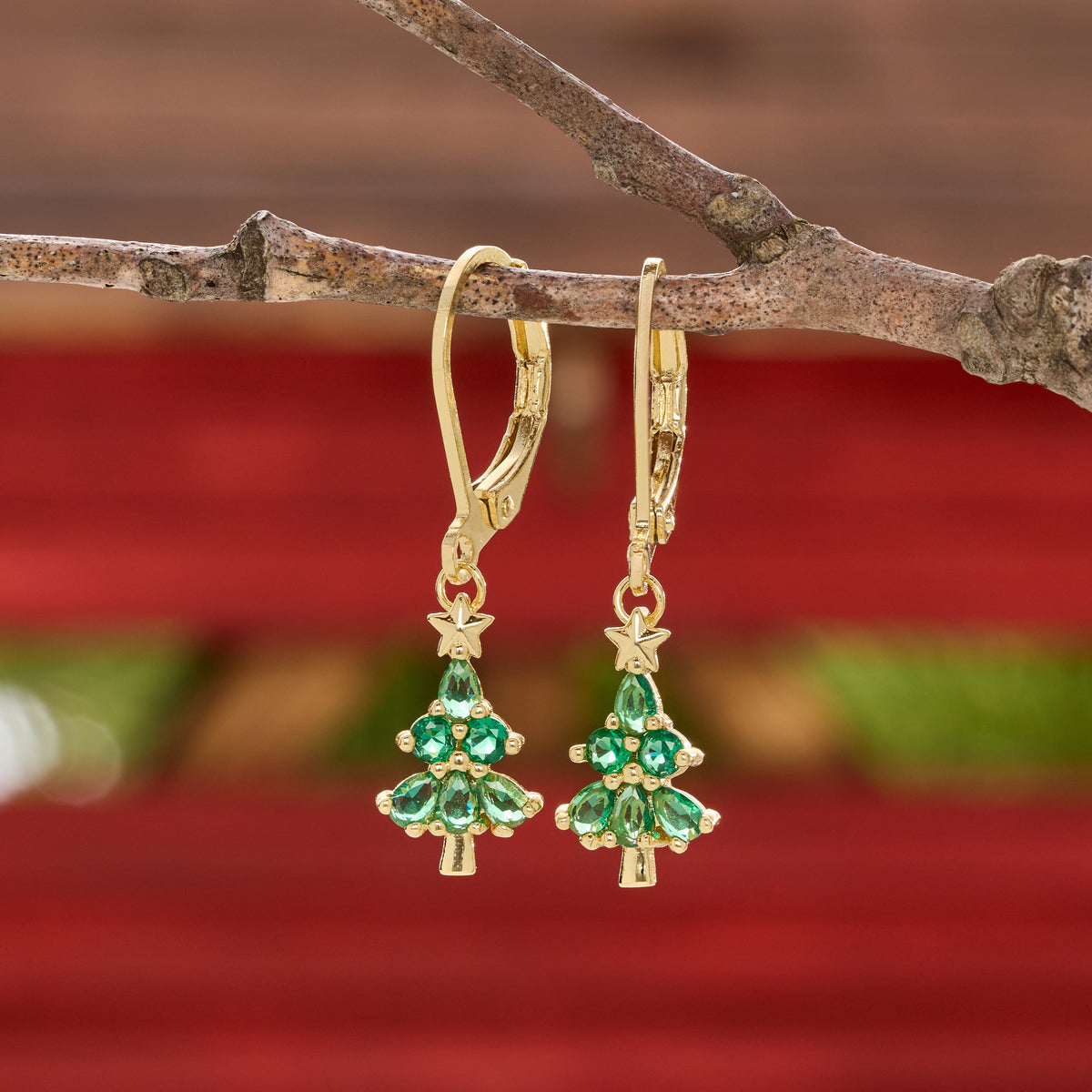 Dainty Gold CZ Christmas Tree Gift Set (Leverbacks)