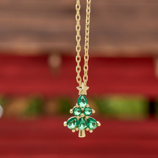 Dainty Gold CZ Christmas Tree Necklace
