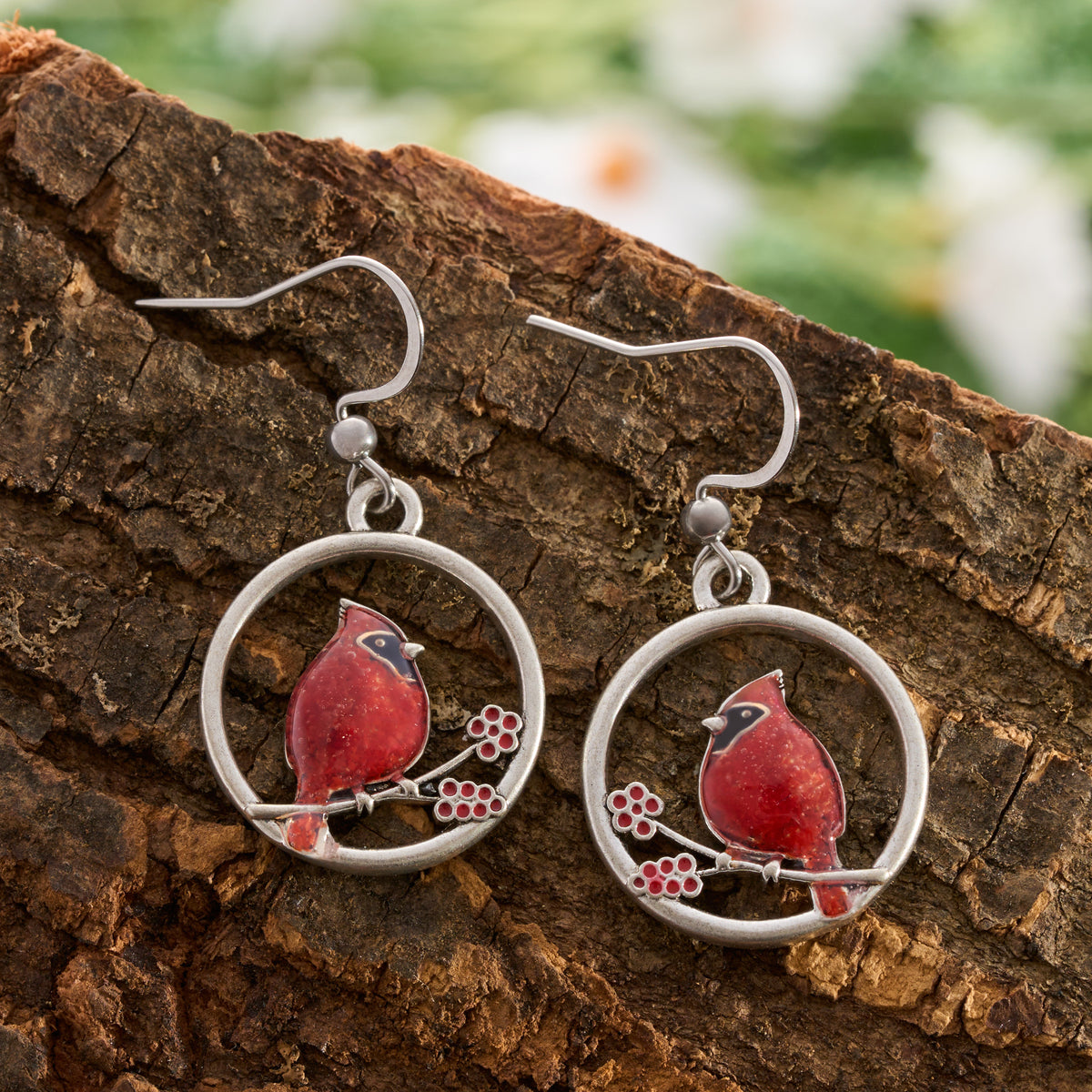 Red Glass Cardinal Holly Branch Earrings Chadds Ford Jewelry