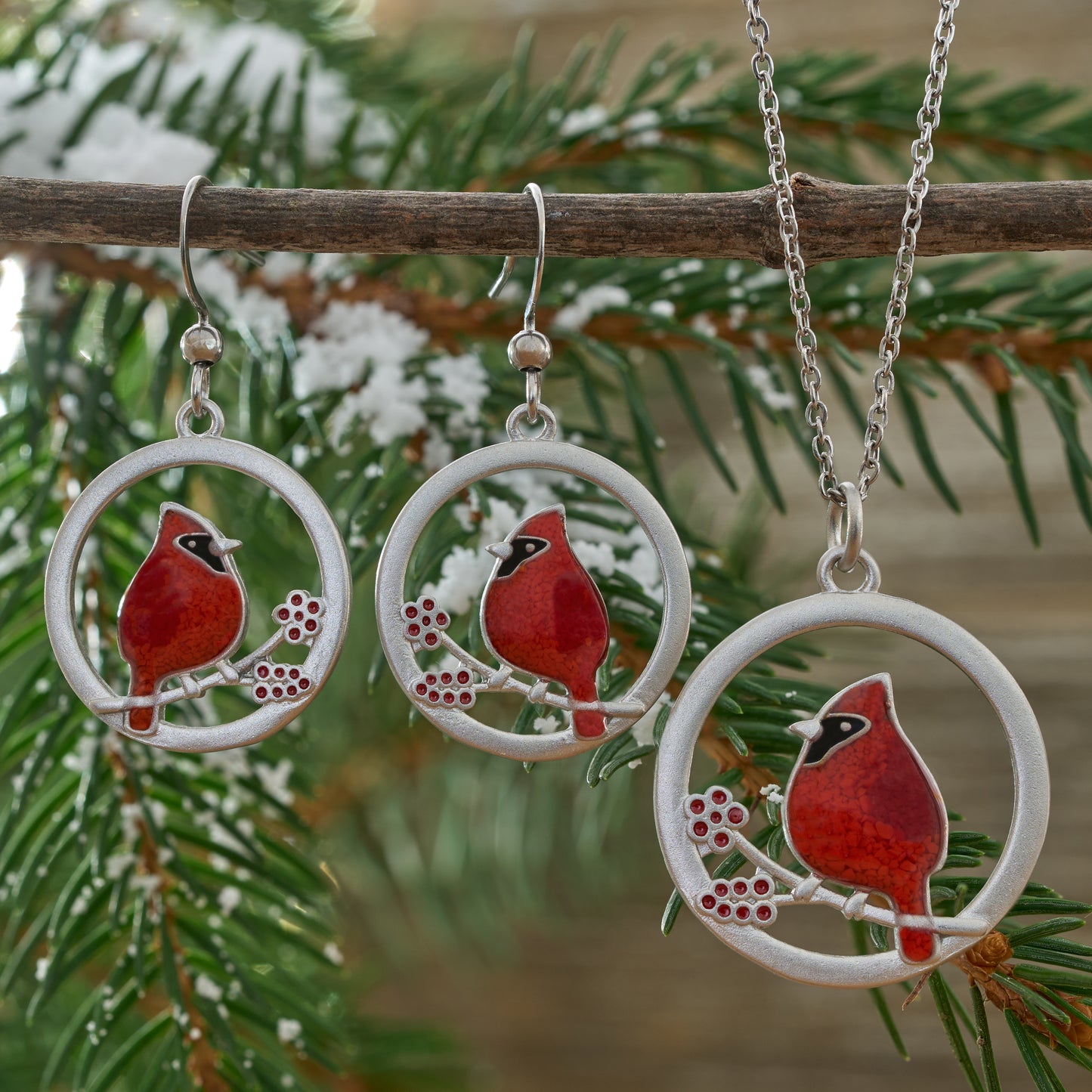 Red Glass Cardinal Holly Branch Bundle
