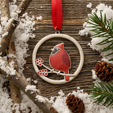 Load image into Gallery viewer, Red Glass Cardinal Branch Ornament Gift Set