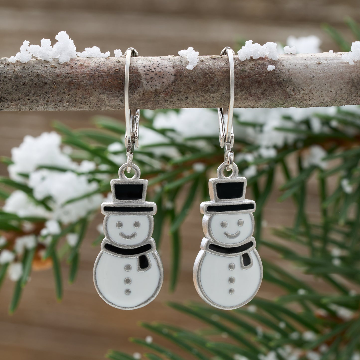 Leverback Enamel Snowman Earrings