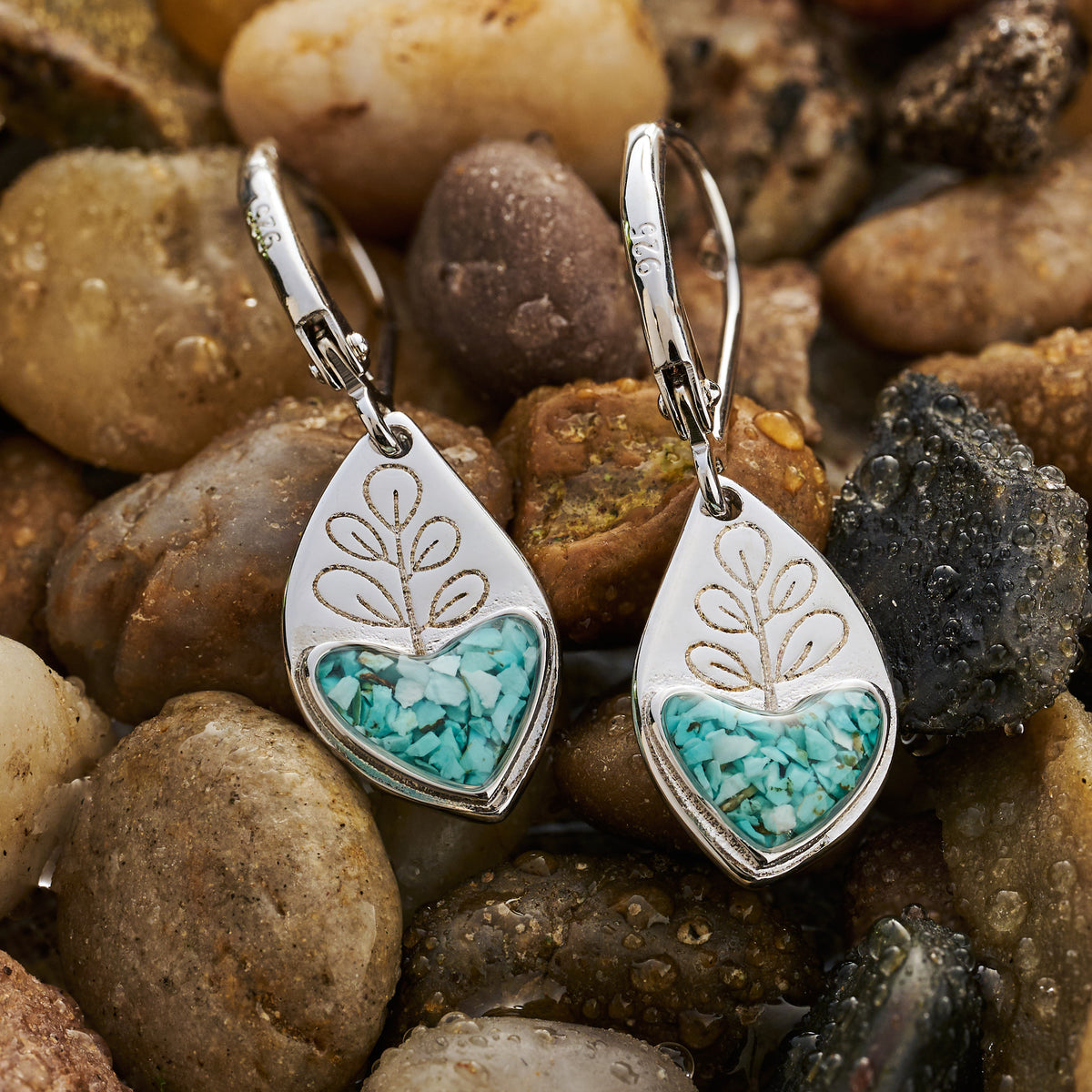 Turquoise Heart Leaf Earrings Chadds Ford Jewelry