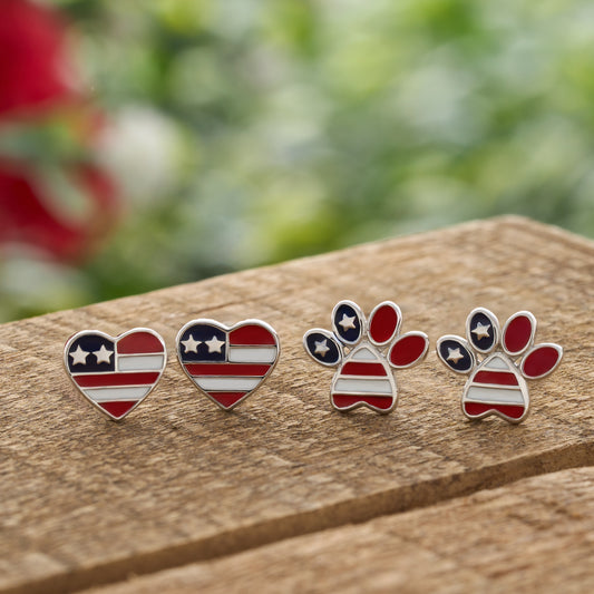 Sterling Silver American Flag Studs Duo
