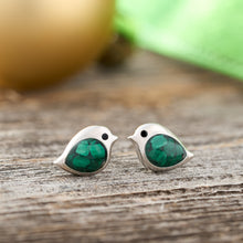 Load image into Gallery viewer, Sterling Silver Malachite Birdie Studs