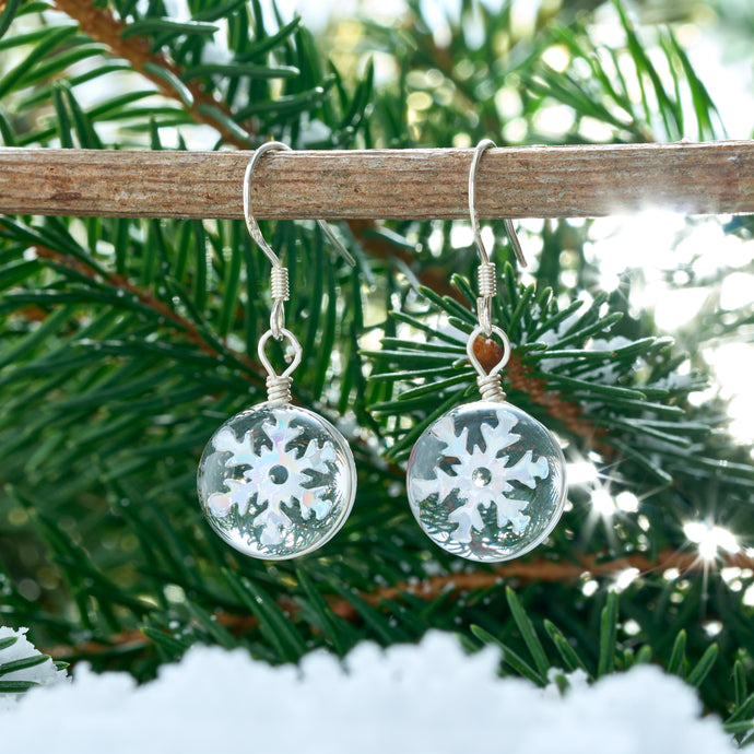 Snowflake Glass Ball Earrings