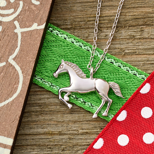 Sterling Silver Galloping Horse Necklace