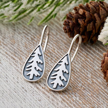 Load image into Gallery viewer, Sterling Silver Nighttime Pine Tree Earrings