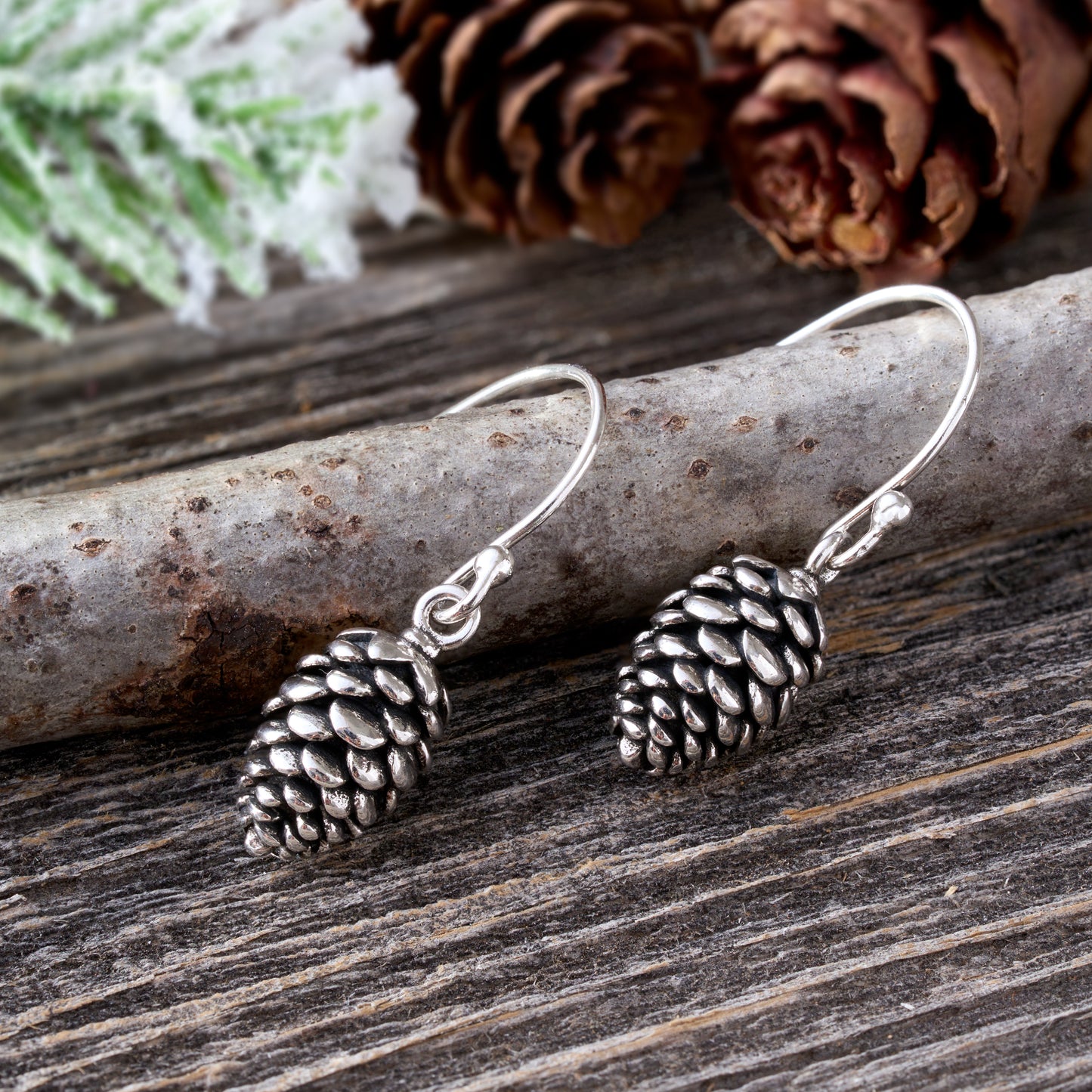 Vintage Pine Cone Earrings with French Hooks