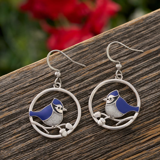Sand Blue Jay Branch Earrings