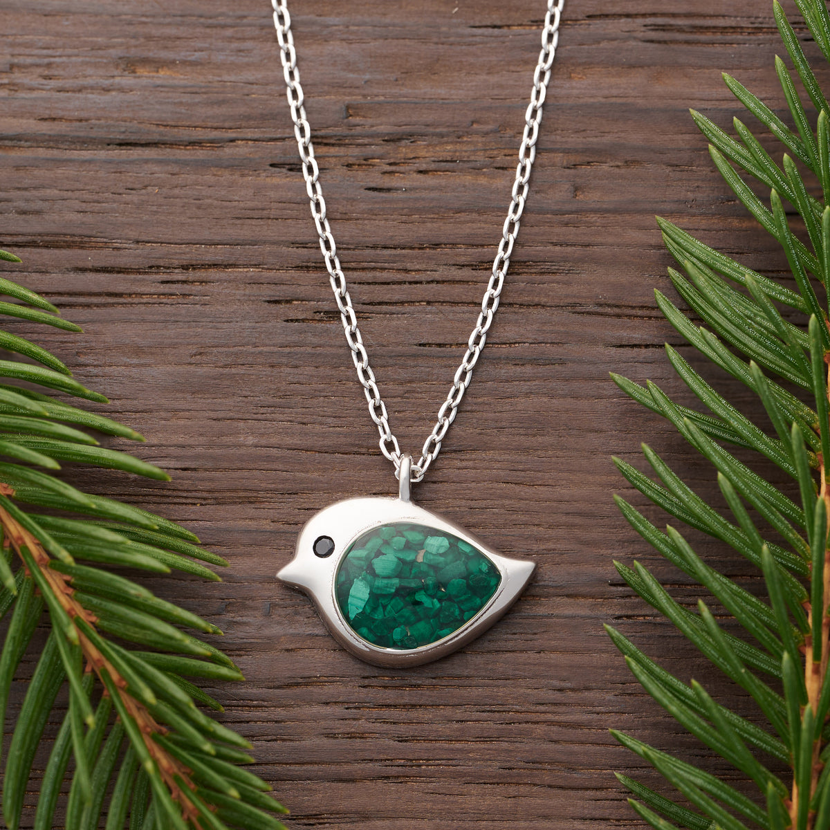 Sterling Silver Malachite Birdie Necklace Chadds Ford Jewelry