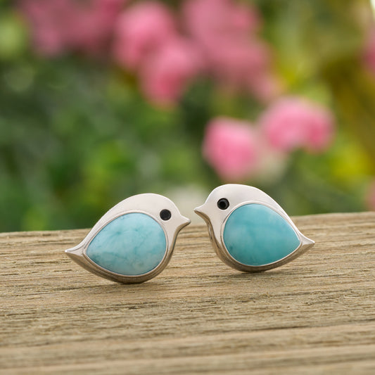 Sterling Silver Larimar Birdie Studs (Medium)