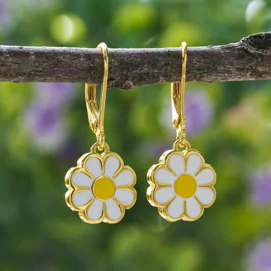 Gold Double-Sided Daisy Leverback Earrings