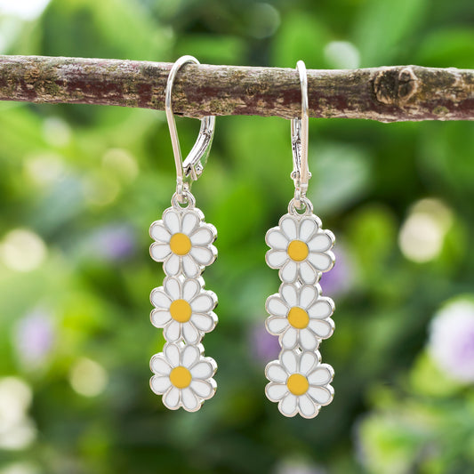 Triple Daisy Bar Leverback Earrings