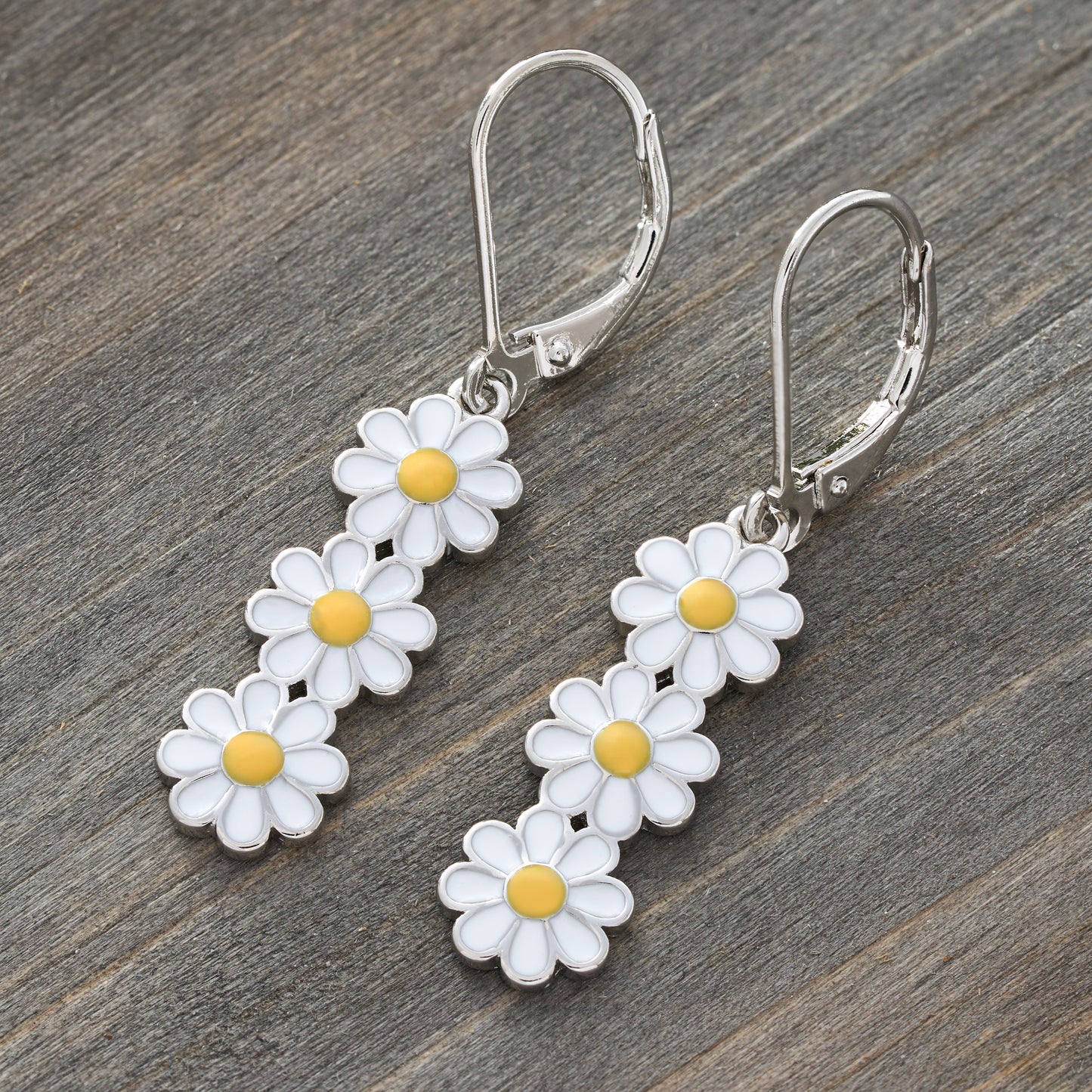Triple Daisy Bar Leverback Earrings