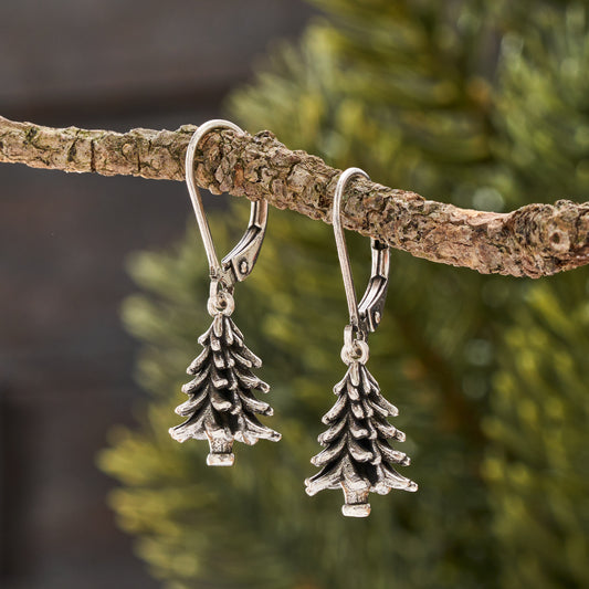 Vintage 3D Pine Tree Earrings