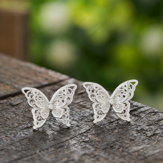 Sterling Silver Layered Butterfly Studs