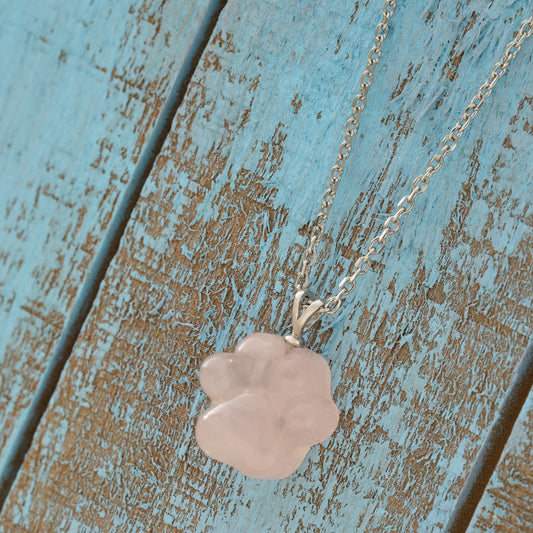 Carved Rose Quartz Paw Necklace