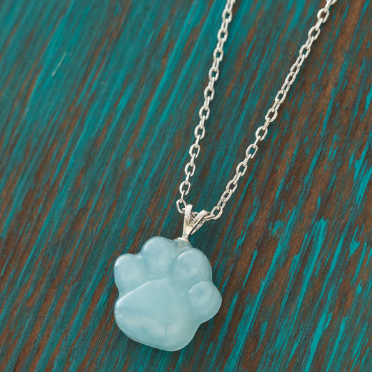 Carved Aquamarine Paw Pendant