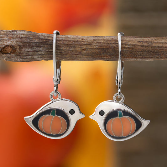 Leverback Pumpkin Birdie Earrings