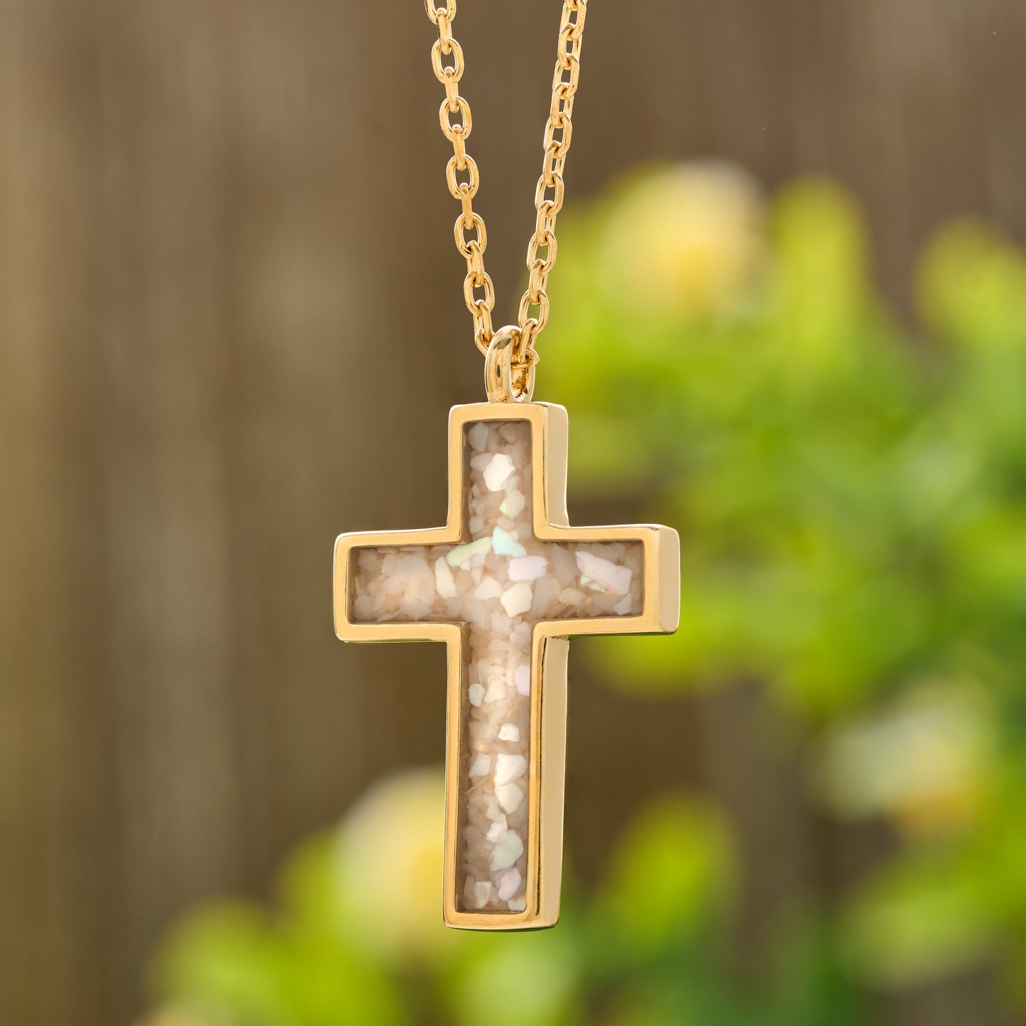 Gold Mother of Pearl Cross Necklace