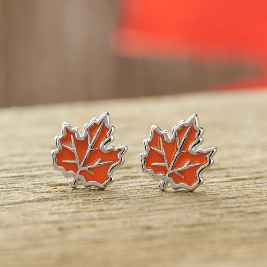 Sterling Silver Little Maple Leaf Studs
