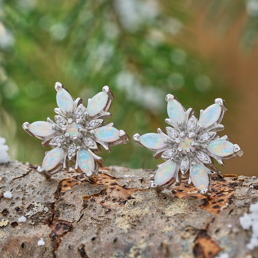 White Opal Snowflake Studs