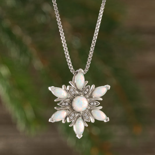 White Opal Snowflake Necklace