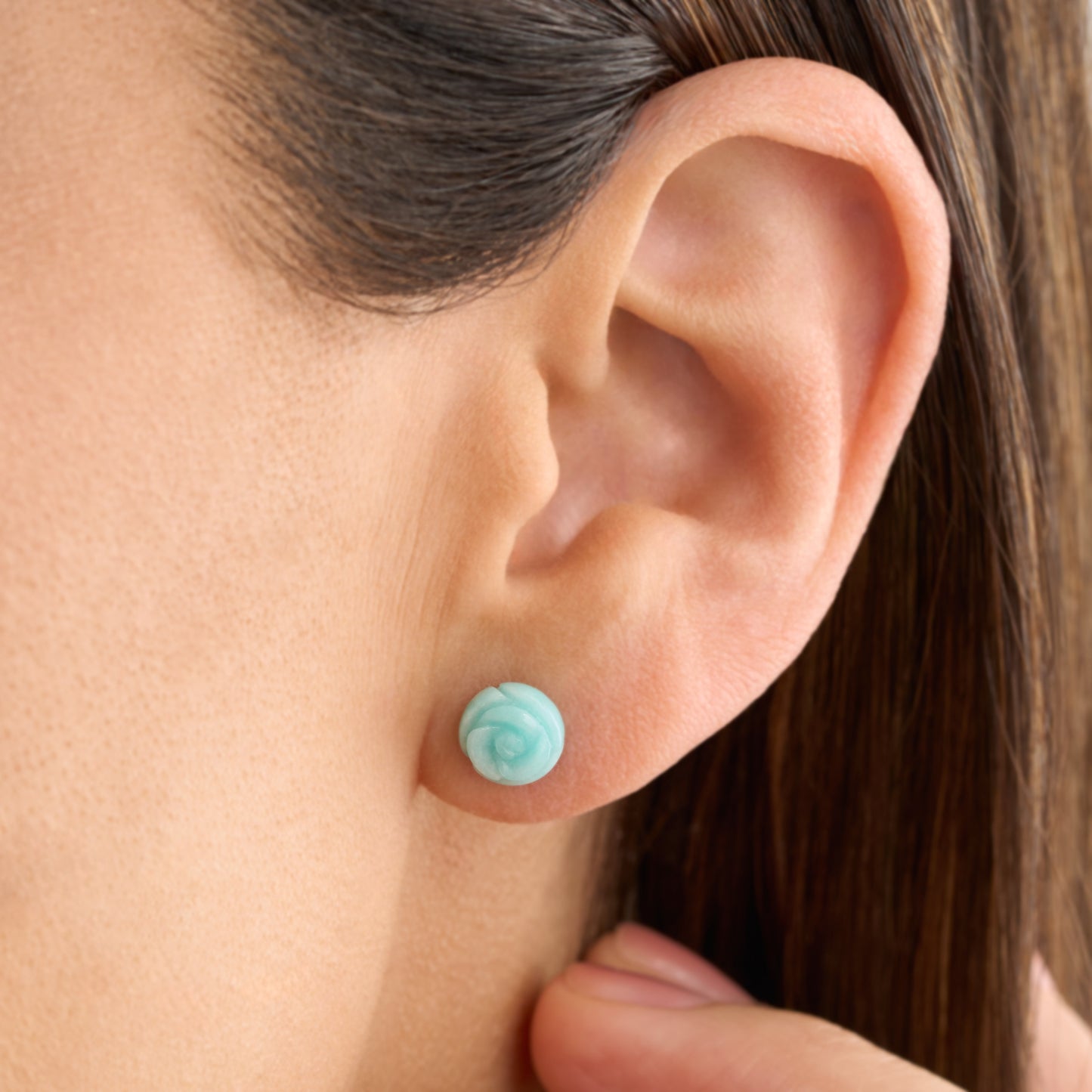 Carved Amazonite Rose Studs