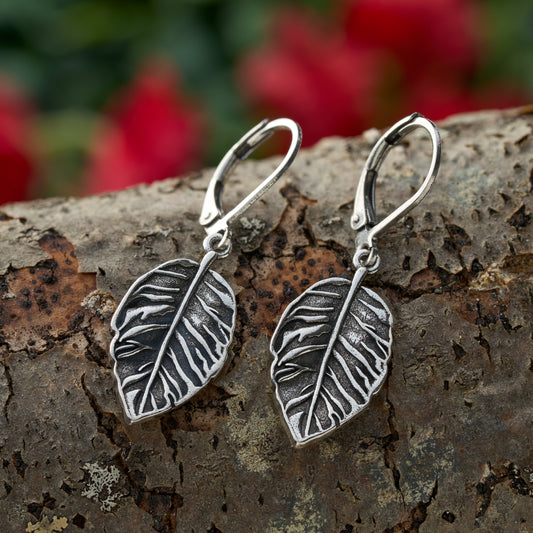 Leverback Vintage Beech Leaf Earrings