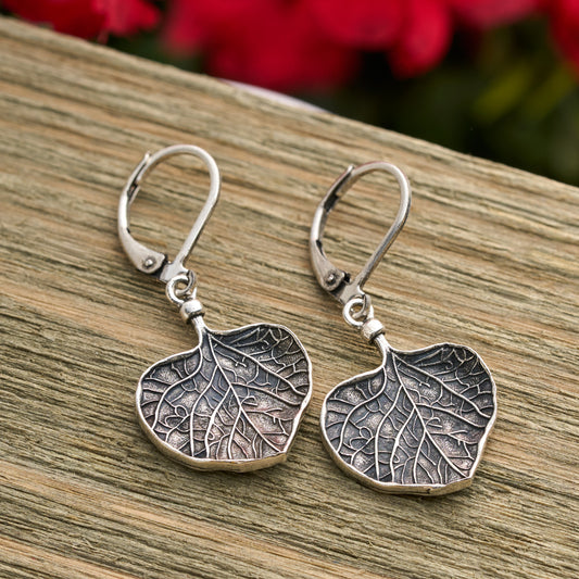 Leverback Vintage Heart Leaf Earrings