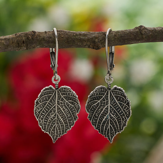 Leverback Vintage Paper Birch Leaf Earrings