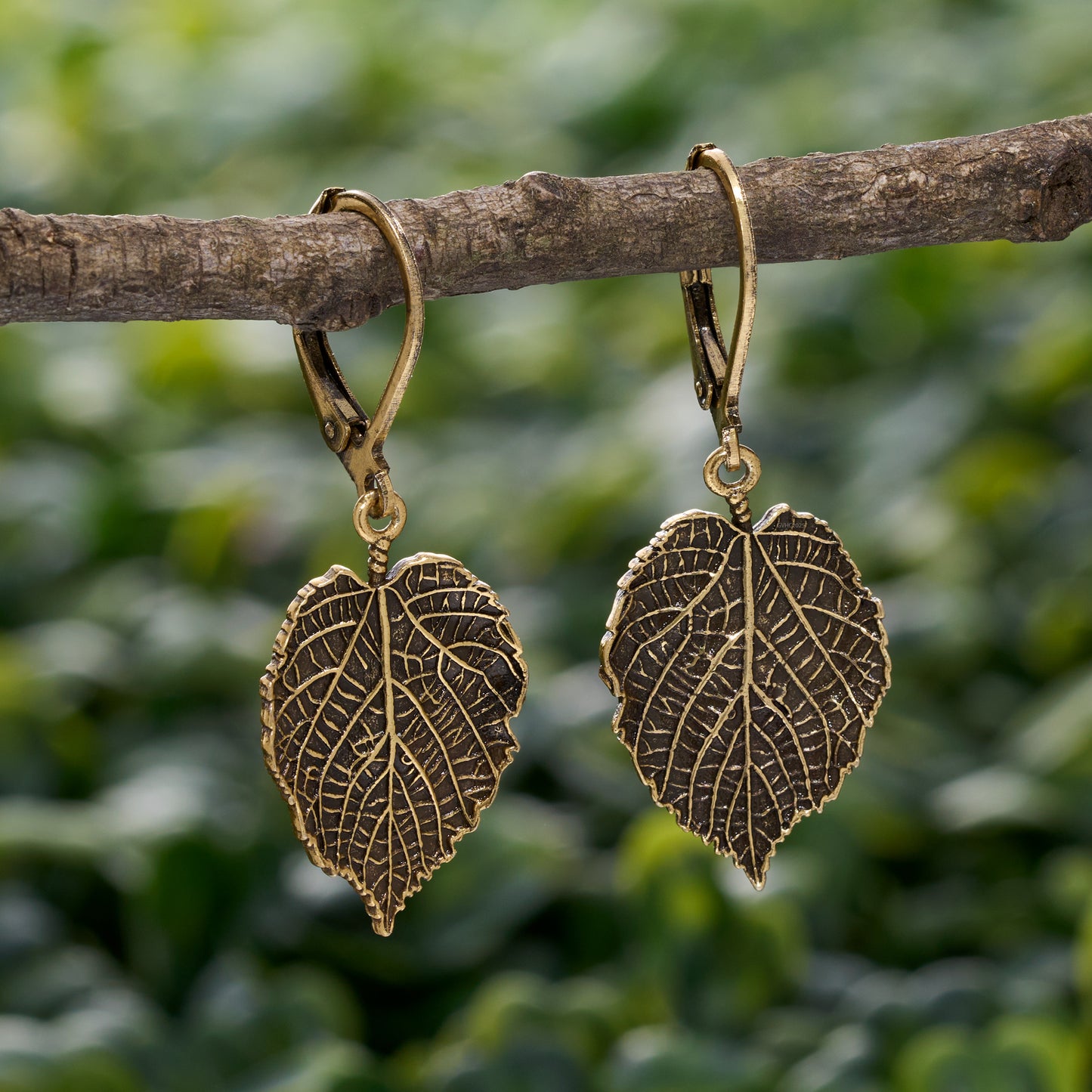 Gold Leverback Vintage Birch Leaf Earrings