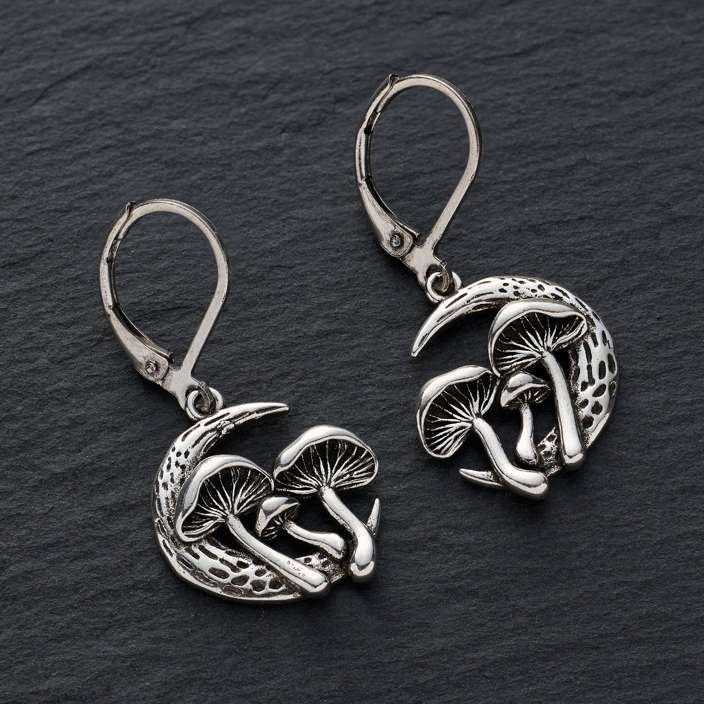 Leverback Triple Mushroom Moon Earrings