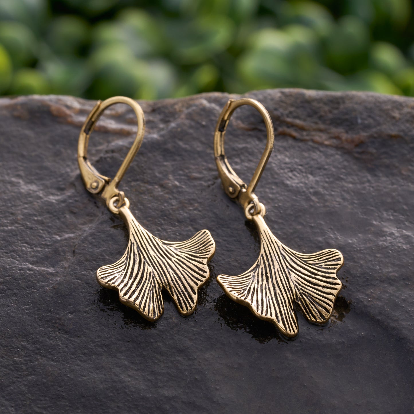 Gold Leverback Vintage Ginkgo Leaf Earrings
