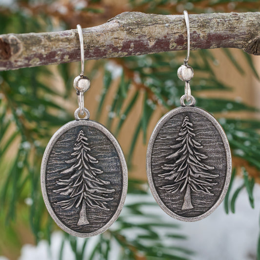 Vintage Oval Pine Tree Earrings