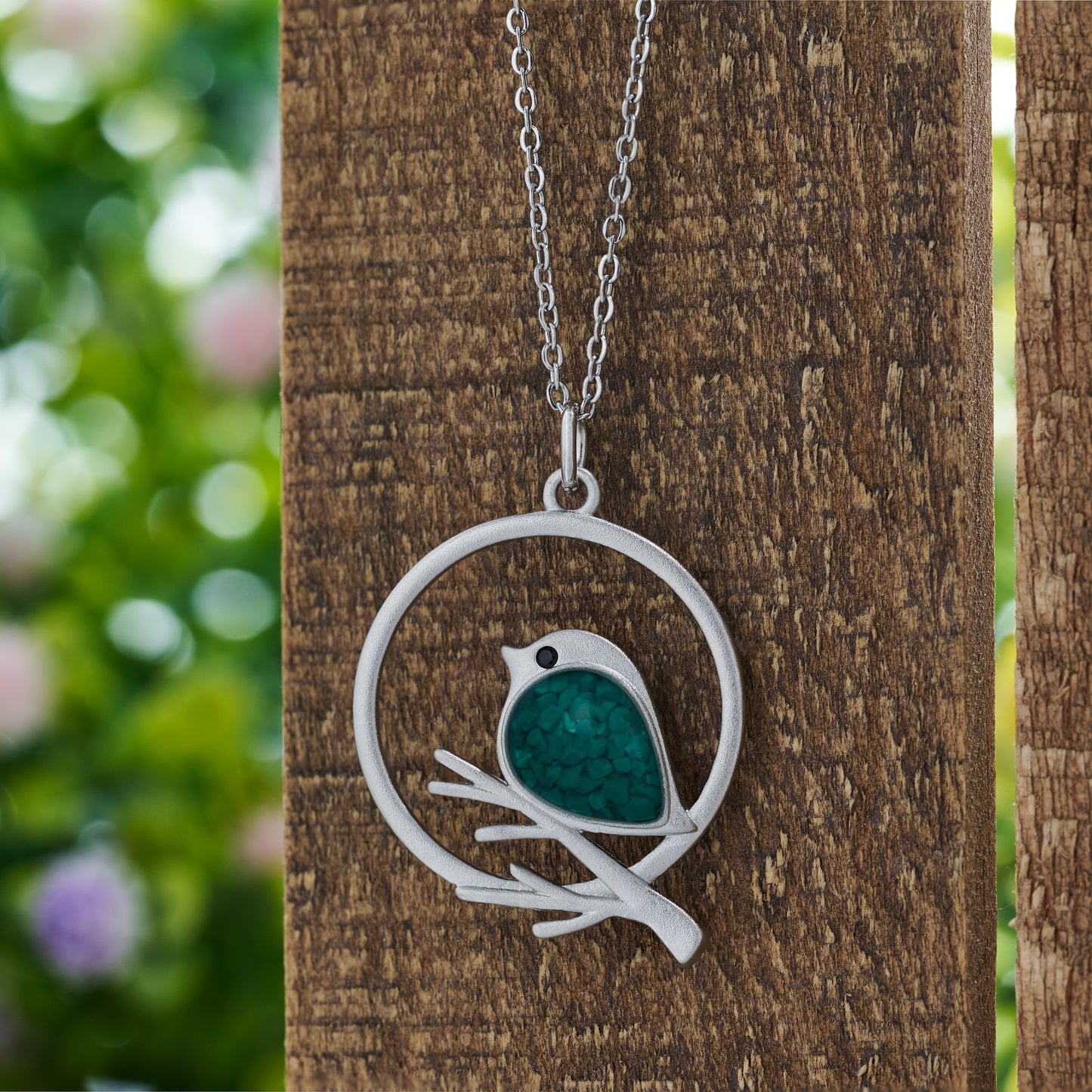 Green Glass Birdie Branch Necklace