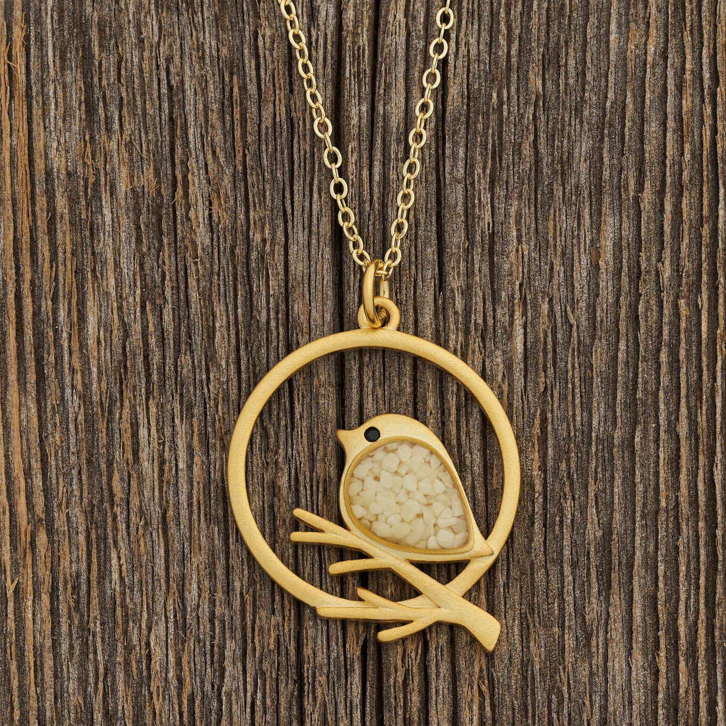 Gold Cream Glass Birdie Branch Necklace