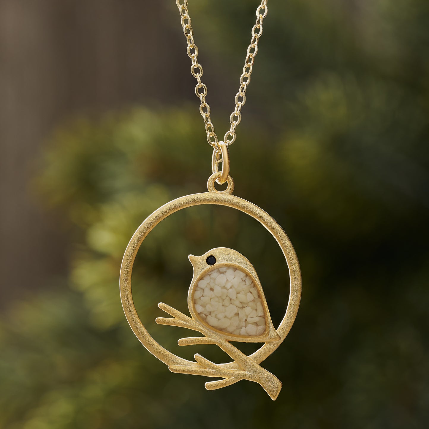 Gold Cream Glass Birdie Branch Necklace