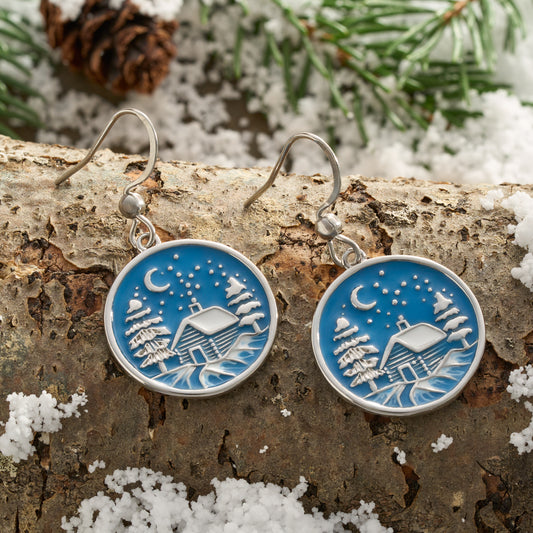 Snowy Forest Cabin Earrings