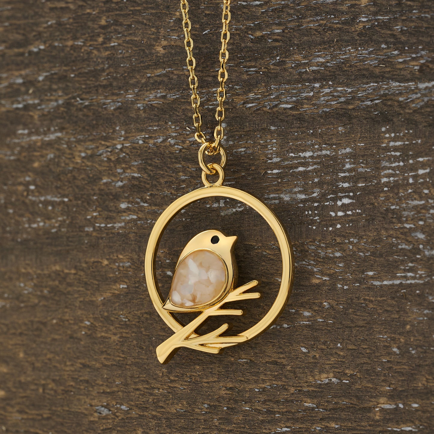 Gold Mother of Pearl Birdie Branch Necklace