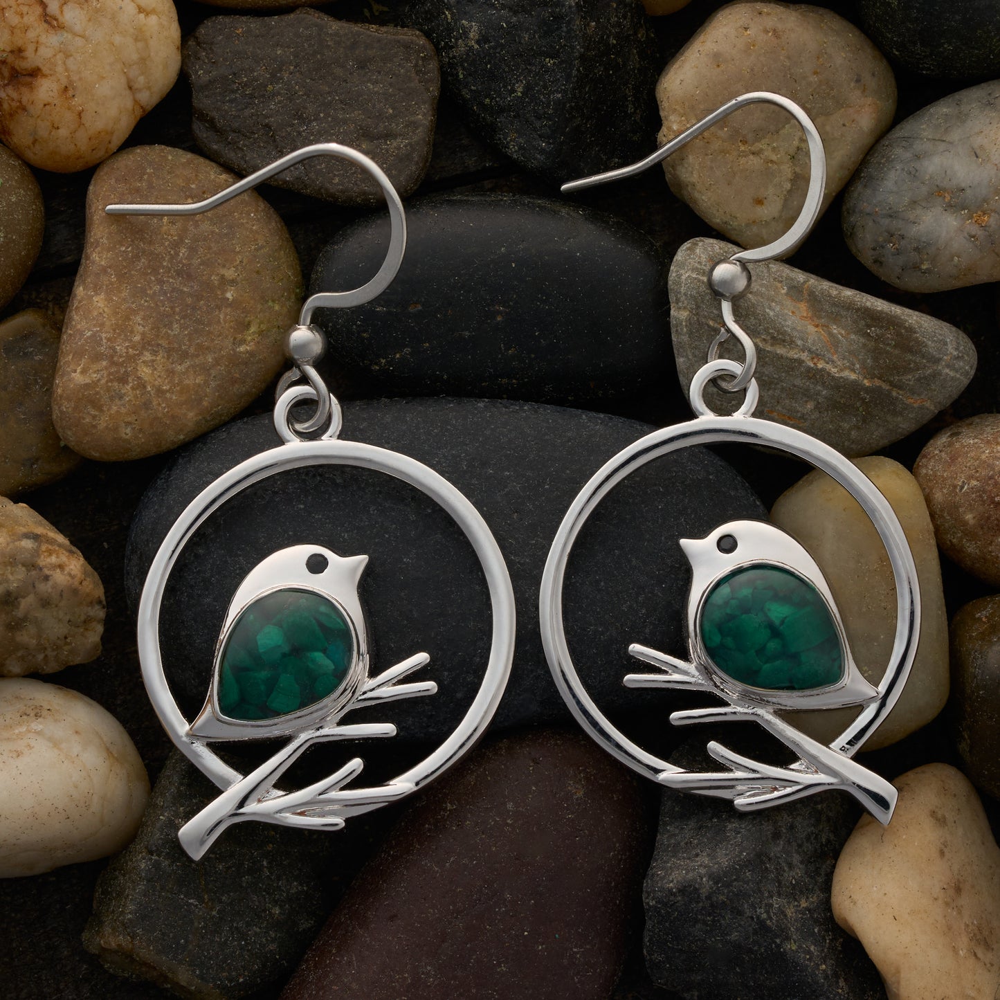 Malachite Birdie Branch Earrings