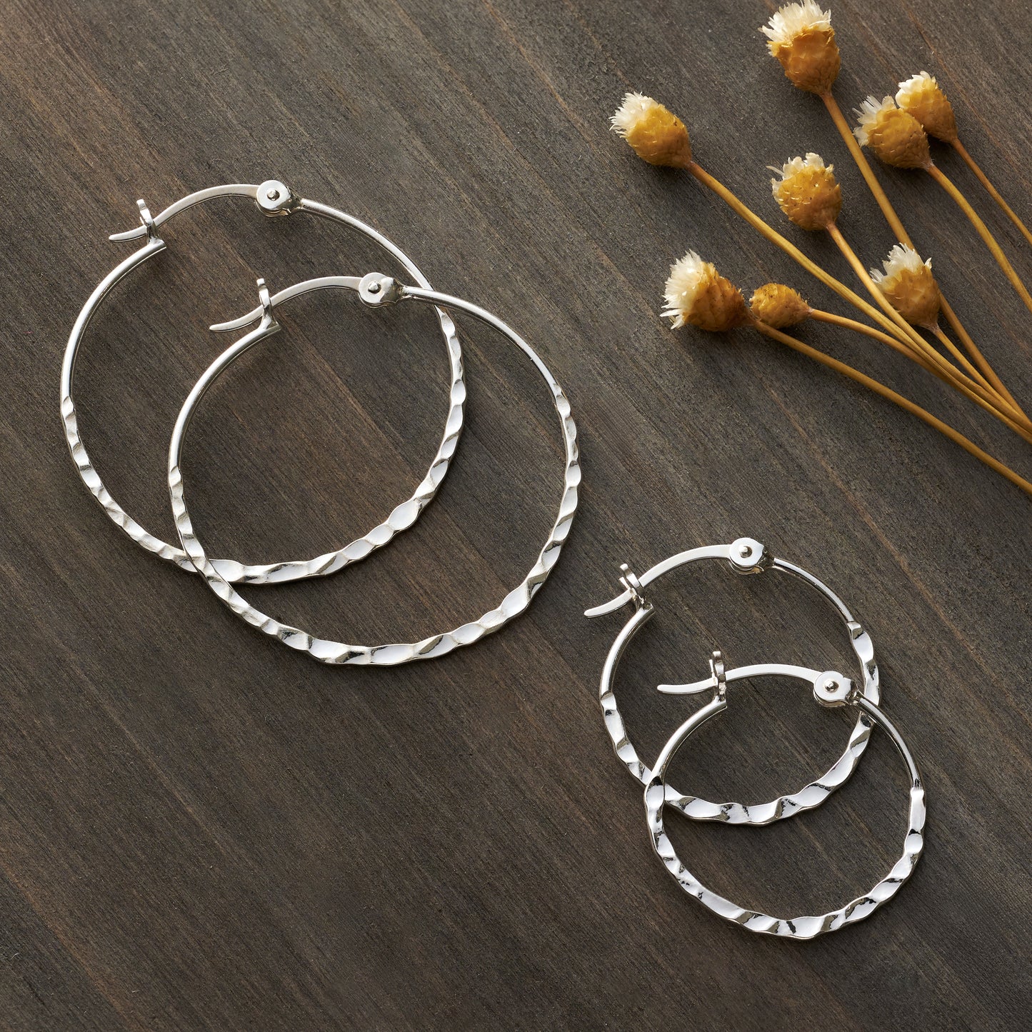 Sterling Silver Hammered Hoop Earrings