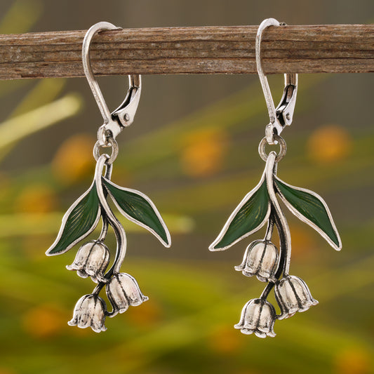 Vintage Lily of the Valley Floral Drop Leverback Earrings