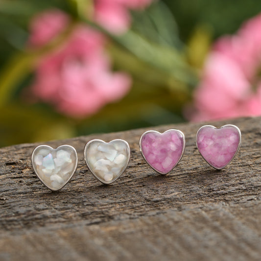 Sterling Silver Crushed Gemstone Heart Stud Gift Set
